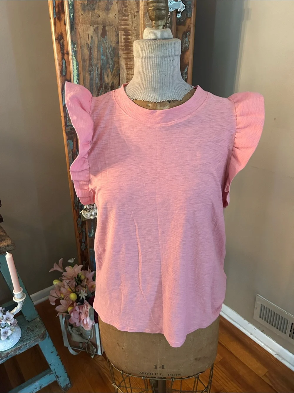 Nation Los Angeles Pink Ruffle Sleeve Women's Top | Size Large - NWOT